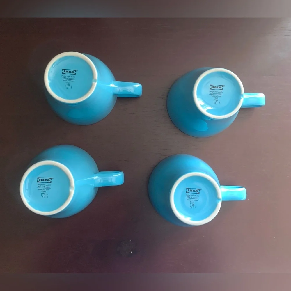 FOUR (4) Ikea Mugs FÄRGRIK Mug, turquoise, blue, coffee, tea, latte, 8.5 oz
